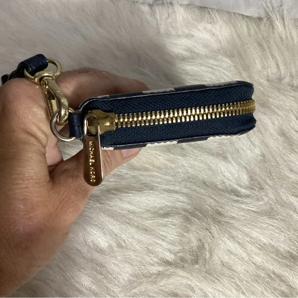 Michael Kors Blue/ White Striped Zip Around Clutch Wristlet Wallet - Picture 7 of 12